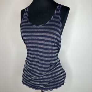 Hard Tail Vintage 90s Y2K Navy Metallic Racerback Sheer Tank Top Womens Small